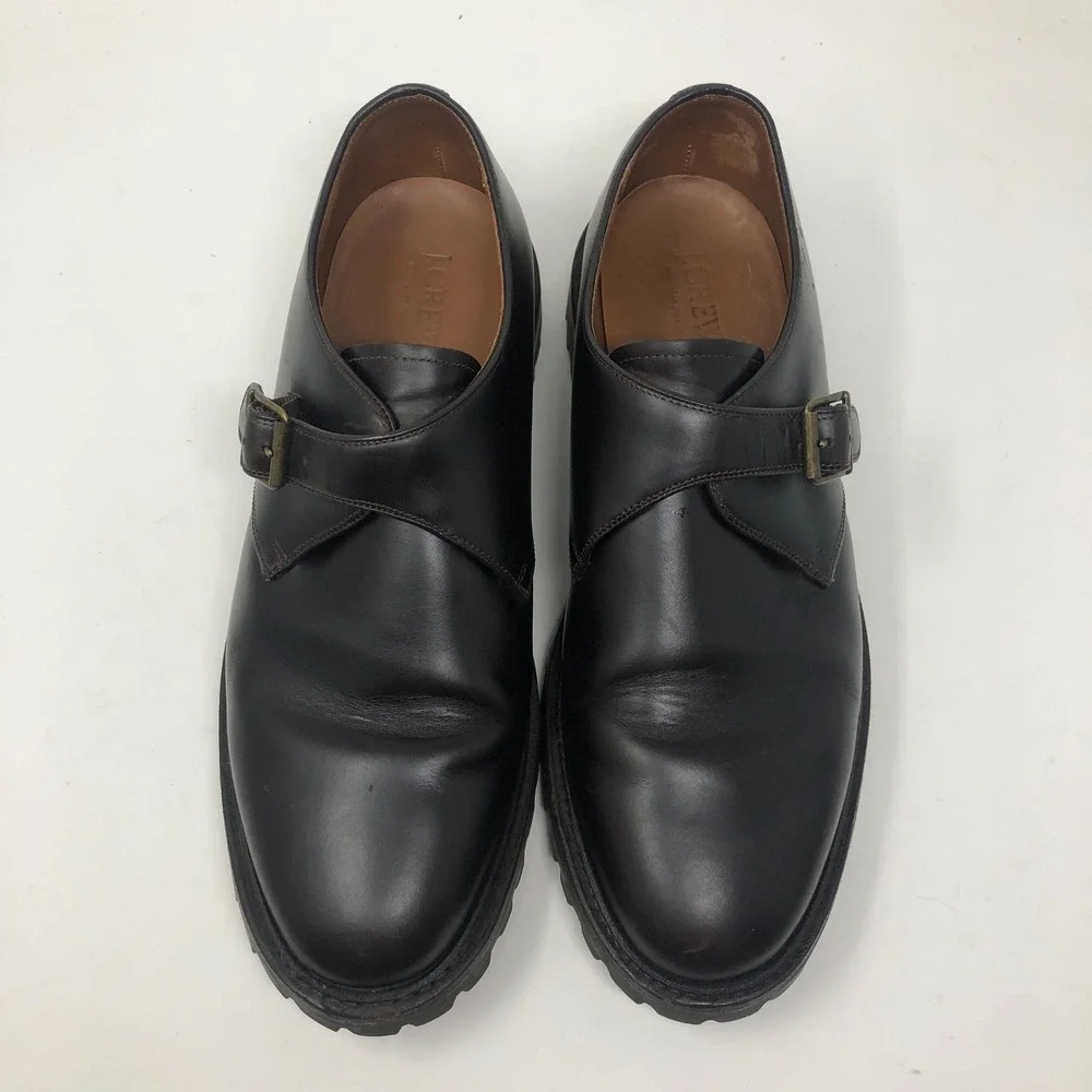 J.Crew Monk Strap Mens 11 Dark Brown Leather Lug Sole Goodyear Welted